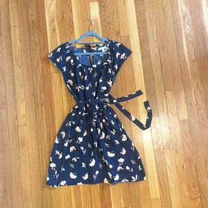 Sweet Lauren Conrad Navy and Coral Floral Dress